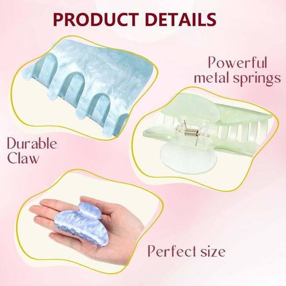 Large Non-slip Acrylic Hair Claw Clips Set - Perfect for Thick & Thin Hair - Picture 3 of 6